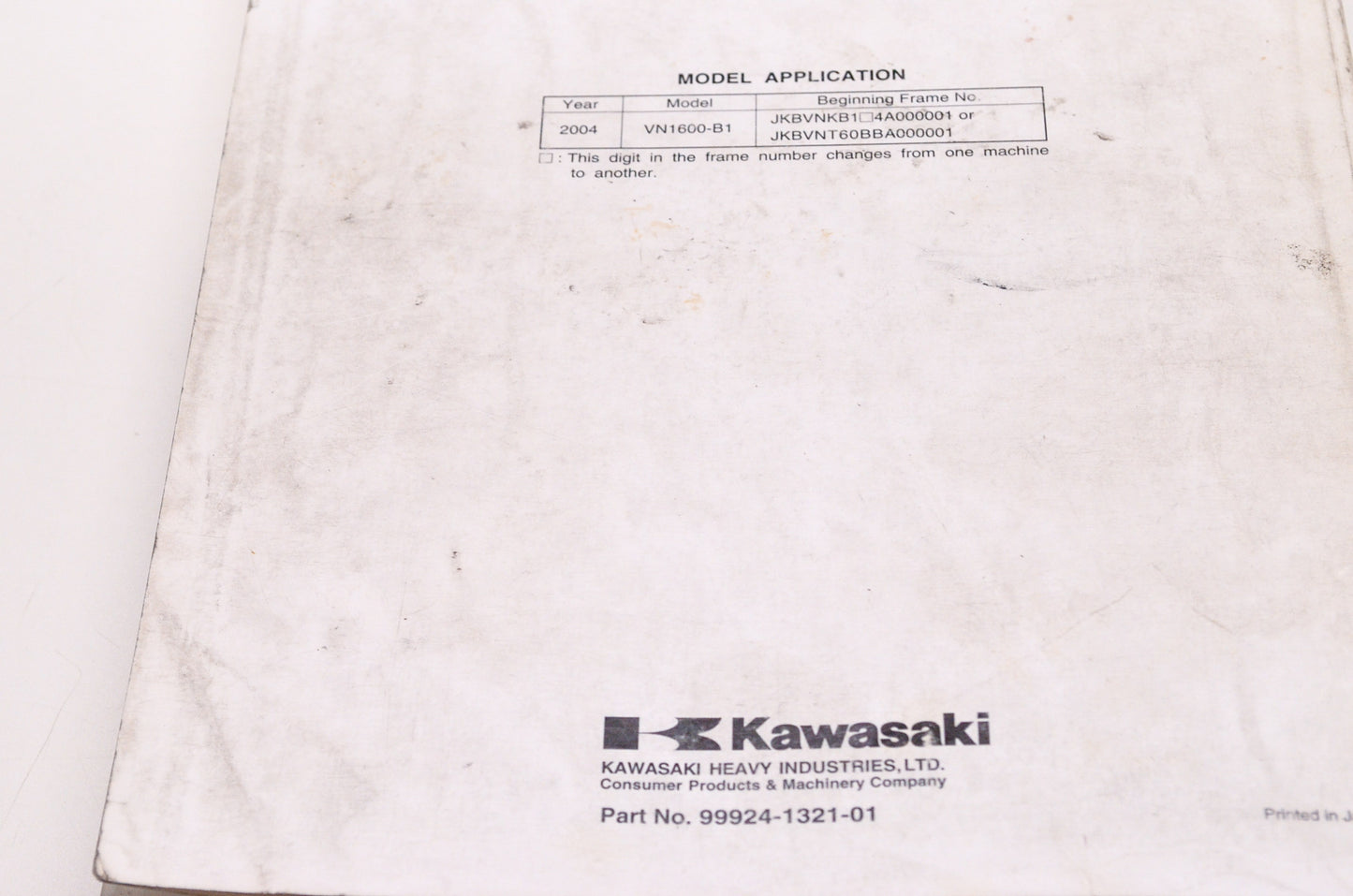 OEM Kawasaki 99924-1321-01 Service Manual VN1600B/F
