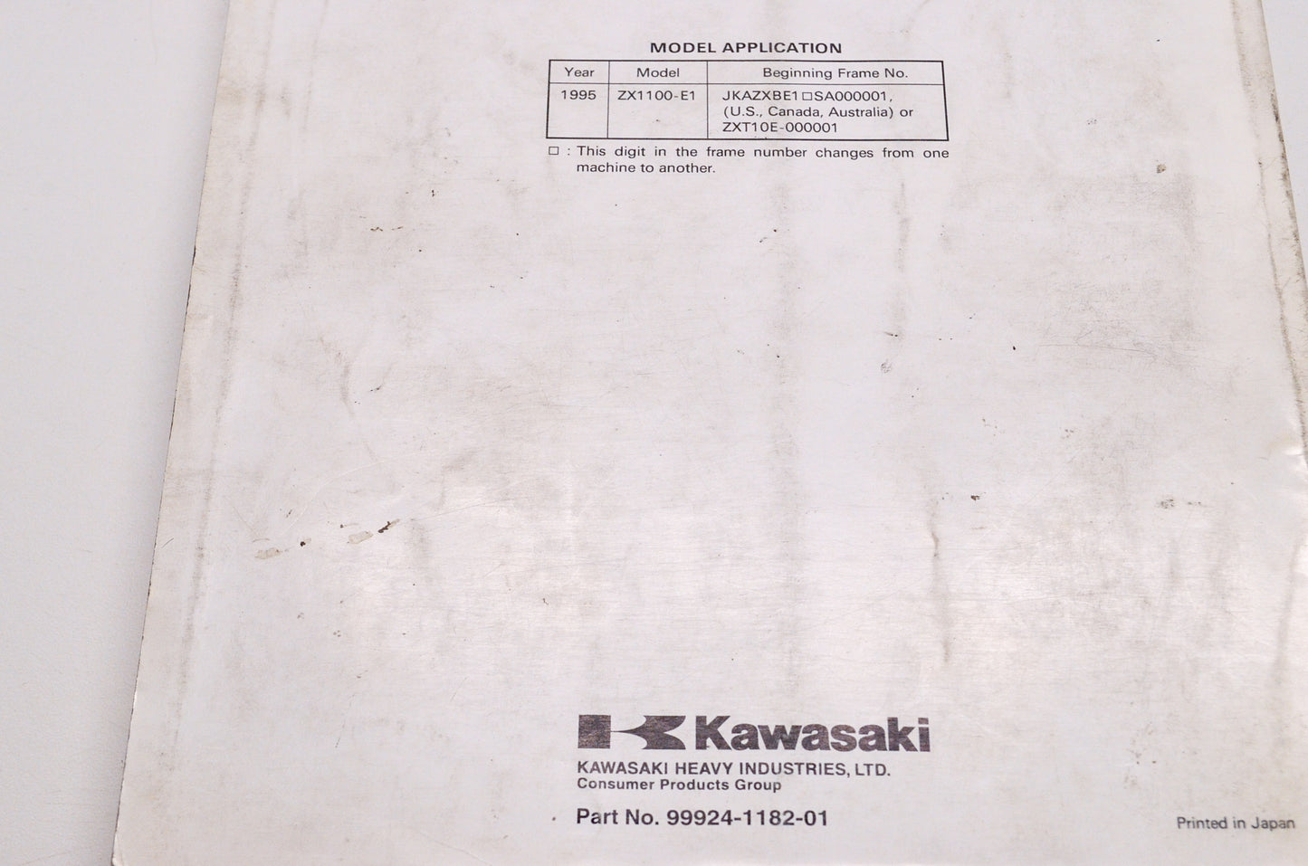 OEM Kawasaki 99924-1182-01 Service Manual ZX1100E