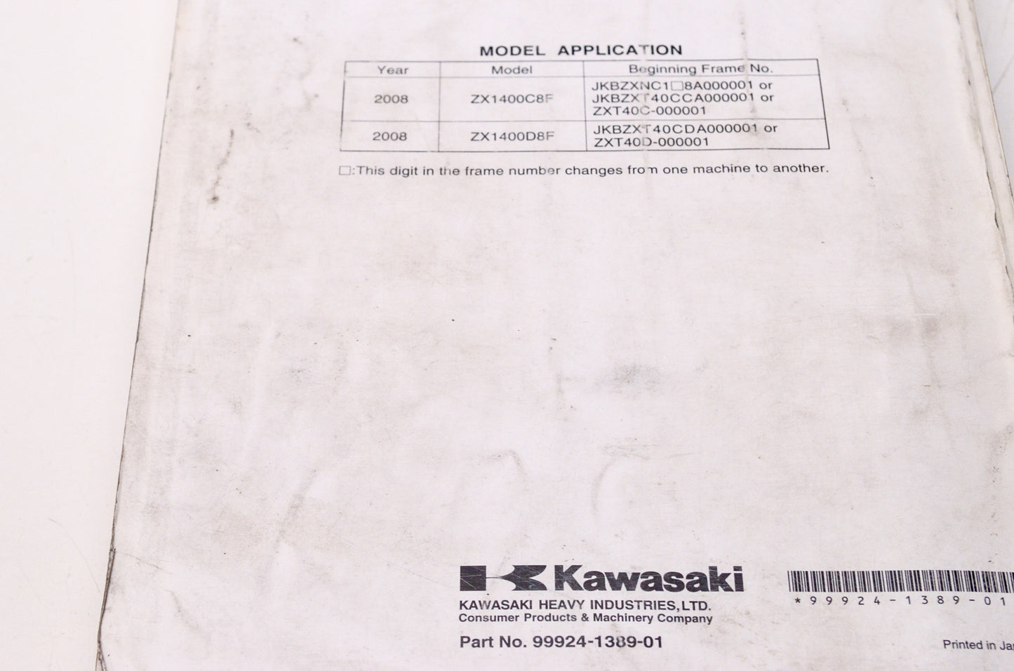 OEM Kawasaki 99924-1389-01 Service Manual ZX1400C