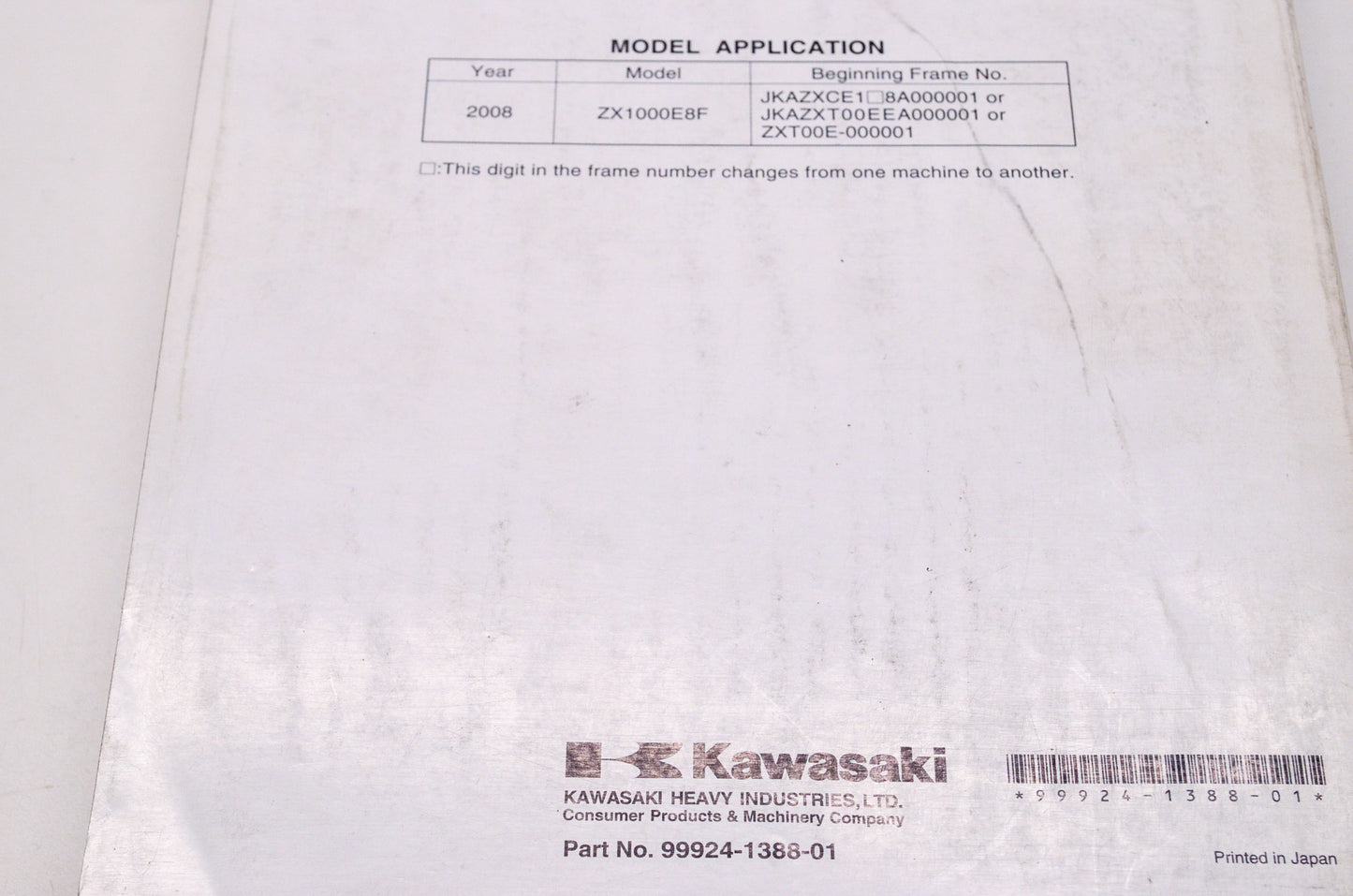 OEM Kawasaki 99924-1388-01 Service Manual ZX1000F