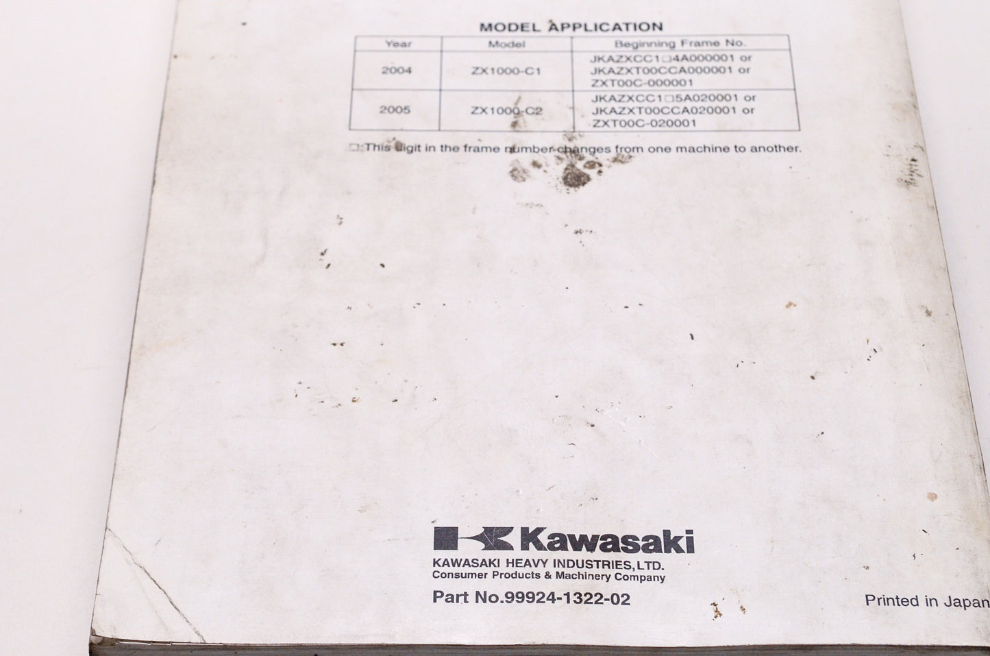 OEM Kawasaki 99924-1322-02 Service Manual ZX1000C