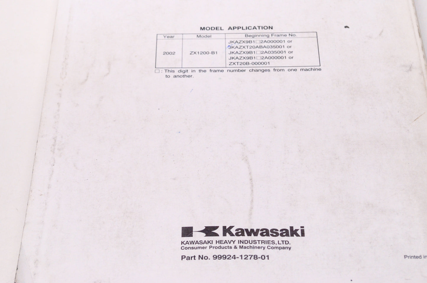 OEM Kawasaki 99924-1278-01 Service Manual ZX1200B