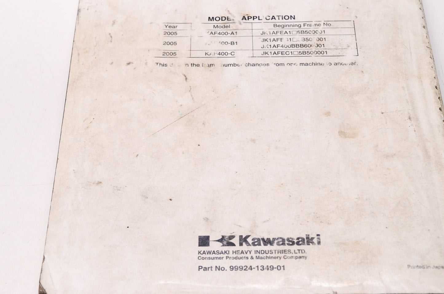 OEM Kawasaki 99924-1349-01 Service Manual KAF400A/B