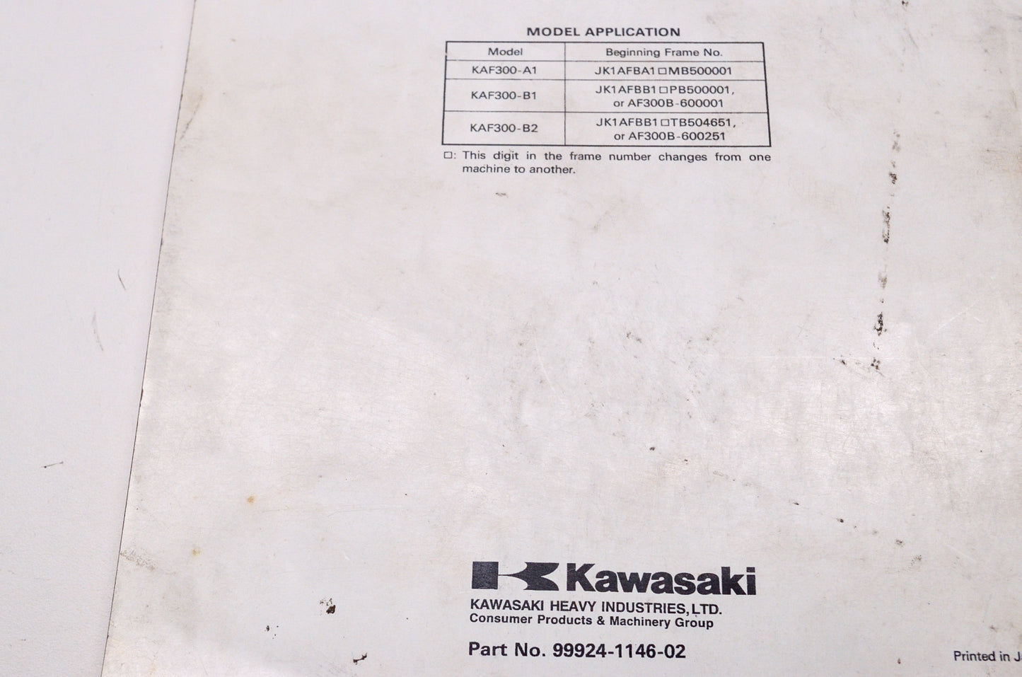 OEM Kawasaki 99924-1146-02 Service Manual KAF300A/B/C/D