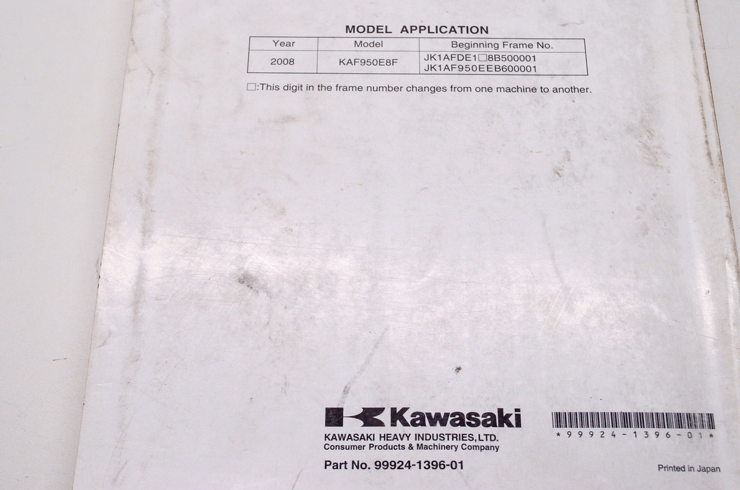 OEM Kawasaki 99924-1396-01 Service Manual KAF950E