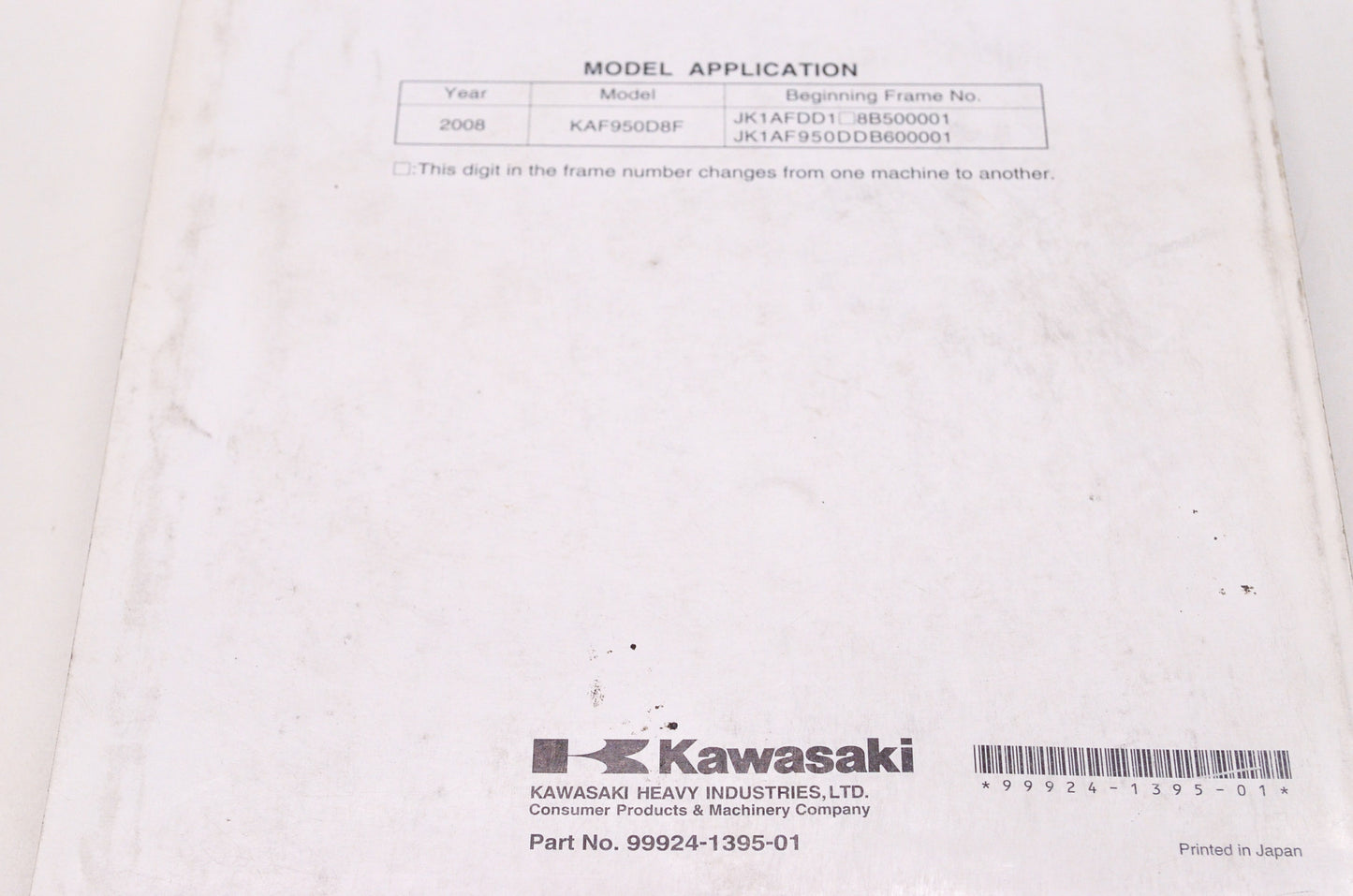 OEM Kawasaki 99924-1395-01 Service Manual KAF950D