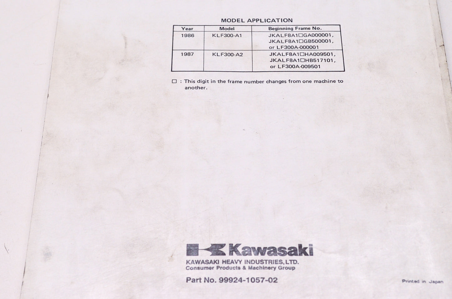 OEM Kawasaki 99924-1057-02 Service Manual KLF300