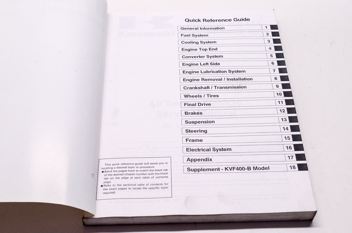OEM Kawasaki 99924-1201-02 Service Manual KVF400A/B
