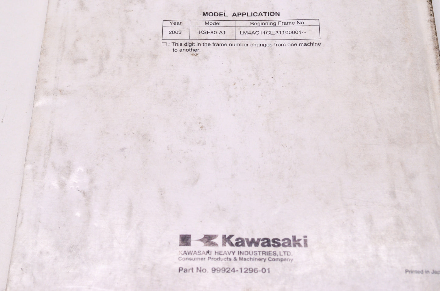 OEM Kawasaki 99924-1296-01 Service Manual KSF80