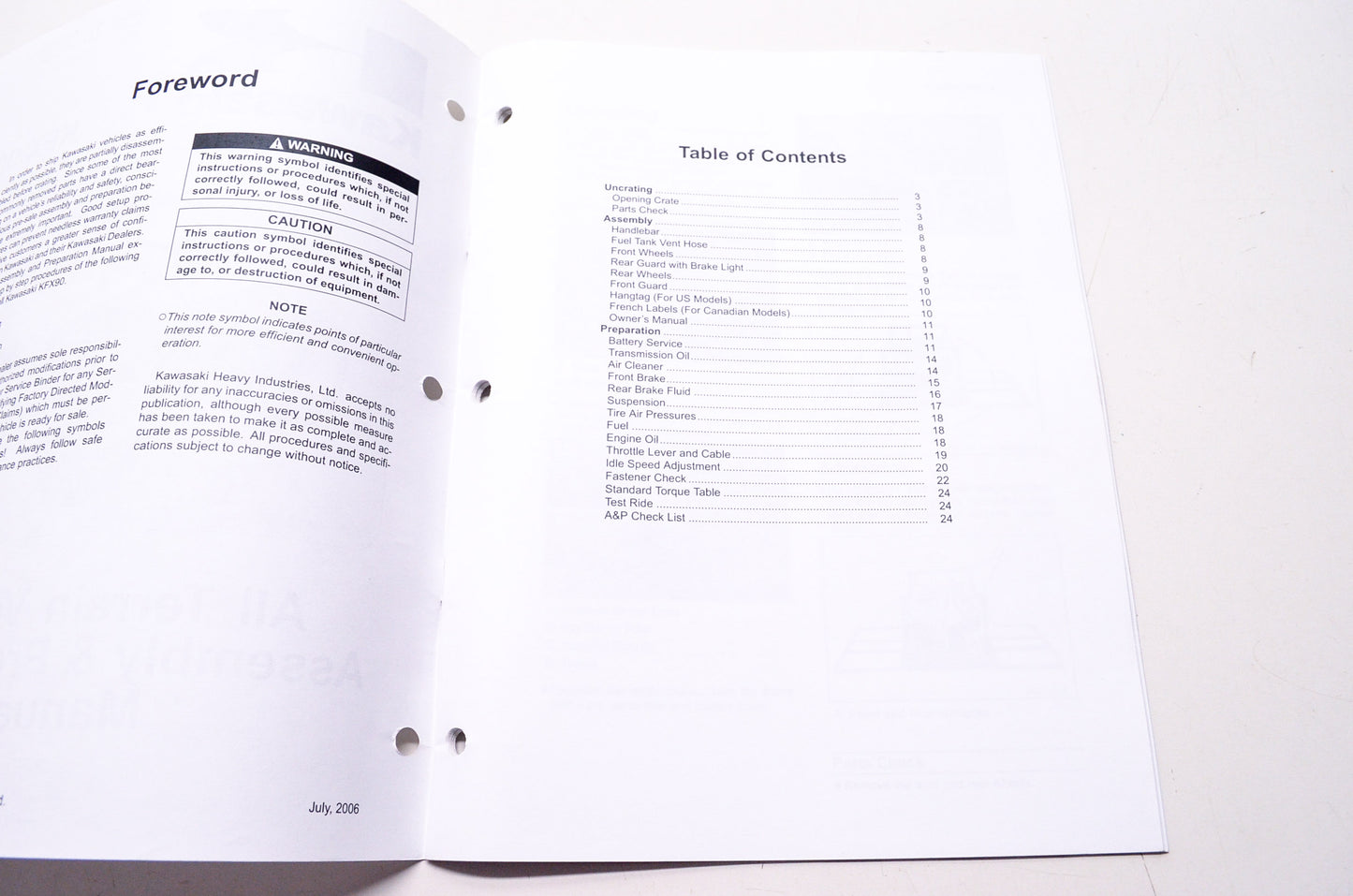 Kawasaki KFX 90 ATV Assembly & Preparation Manual