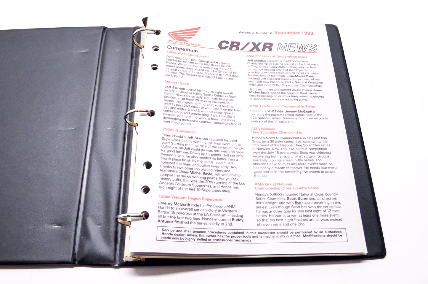 CR XR News & Race Support Newsletter Collection Nov-Dec 1984 - Sep 1992