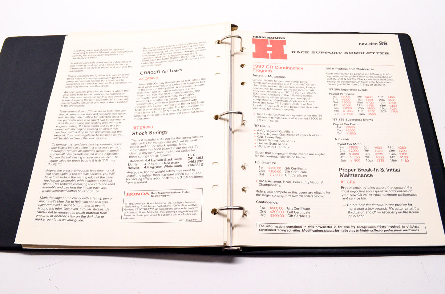 CR XR News & Race Support Newsletter Collection Nov-Dec 1984 - Sep 1992