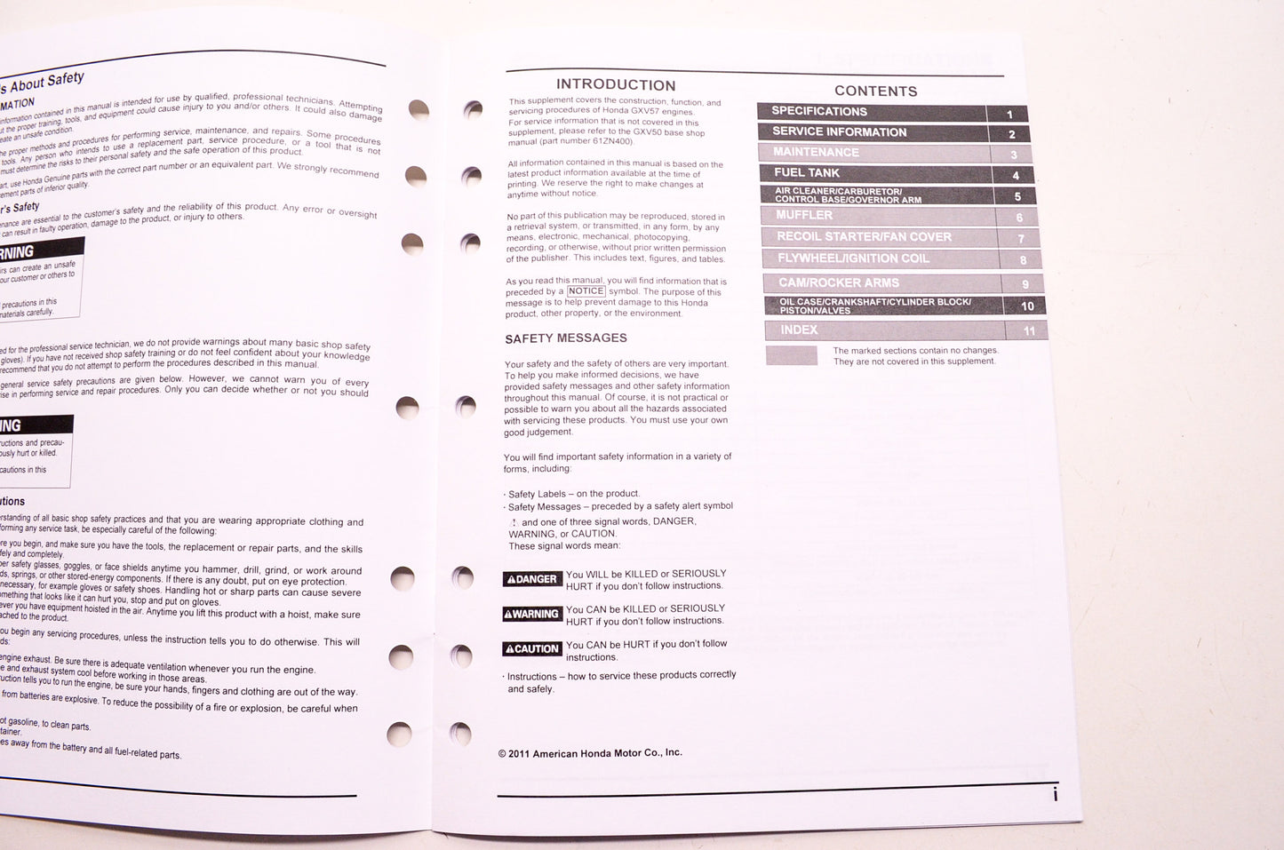 OEM Honda 61ZN400Z Engines Shop Service Repair Manual GXV57 Supplement