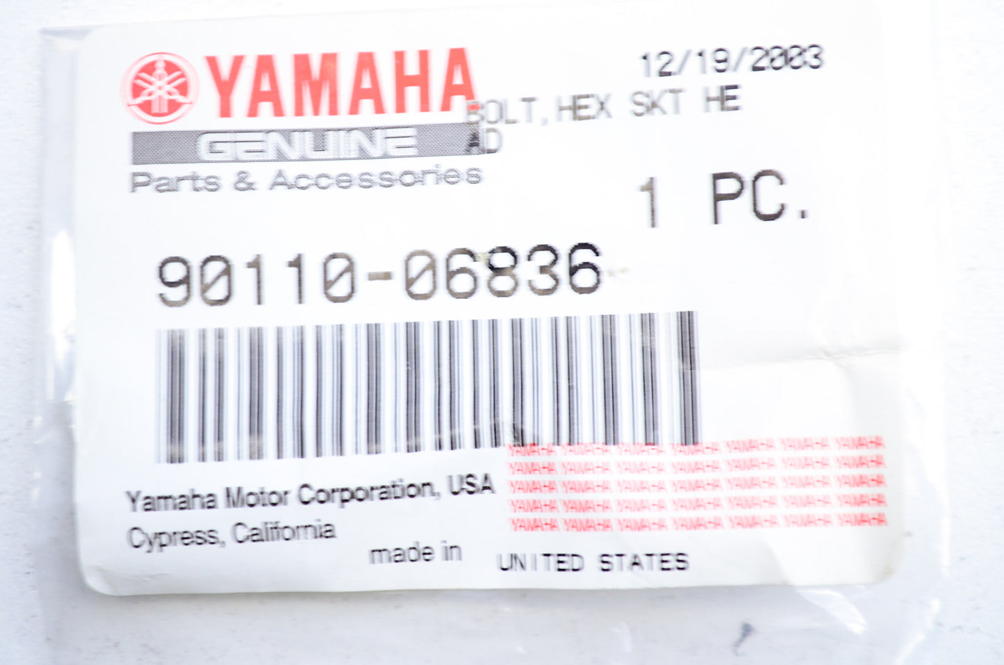 OEM Yamaha 90110-06836-00 Hex Socket Head Bolt NOS