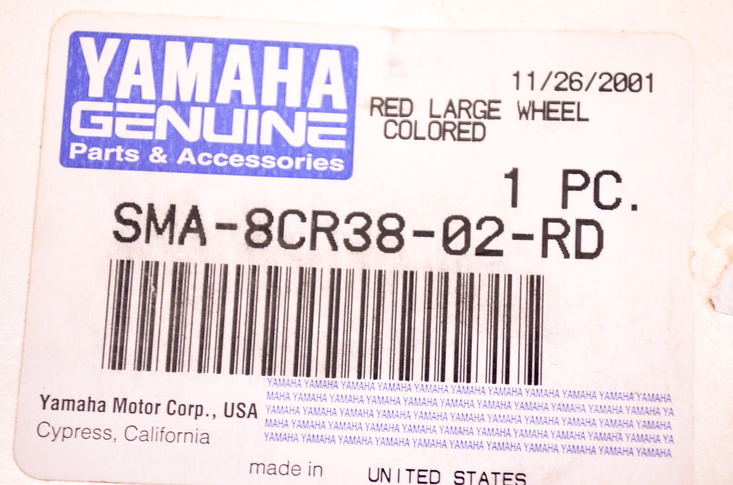 OEM Yamaha SMA-8CR38-02-RD Large Red Wheel NOS