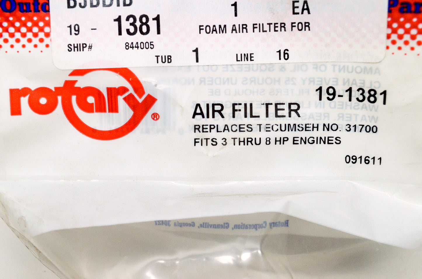 New Rotary Foam Air Filter Tecumseh 3 - 8 HP Engines NOS