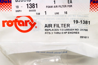 New Rotary Foam Air Filter Tecumseh 3 - 8 HP Engines NOS