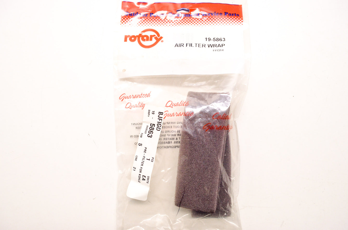 Rotary 19-5863, 5863 Foam Air Filter Wrap Kohler NOS