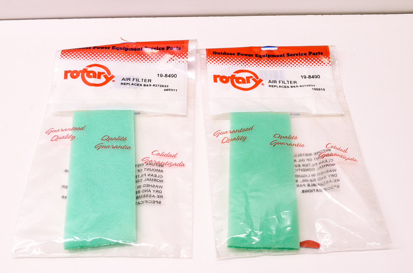 Rotary 19-8490, 272533, 8490 Foam Air Filters Qty 2 NOS