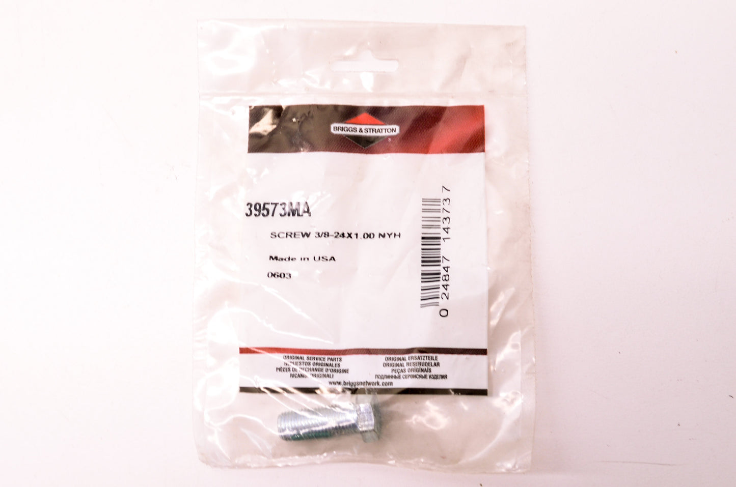 OEM Briggs & Stratton 39573MA Screw 3/8-24x1.00 NOS
