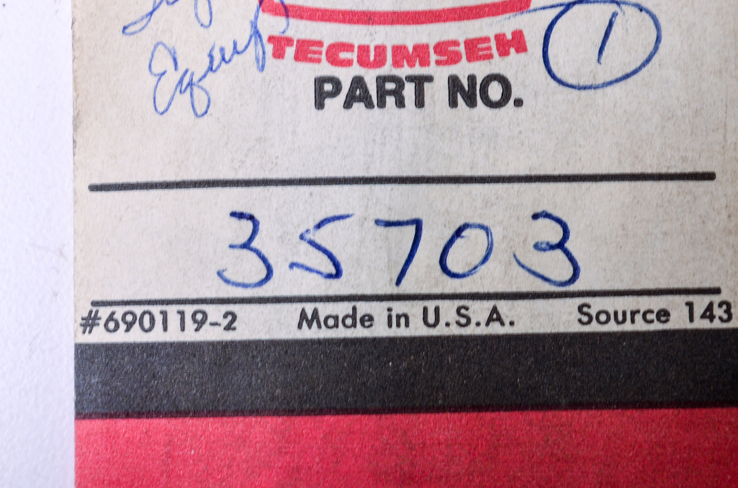 Tecumseh 35703 Decal NOS