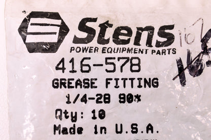 1/4-28 90 Degree Grease Fitting Qty 10 NOS