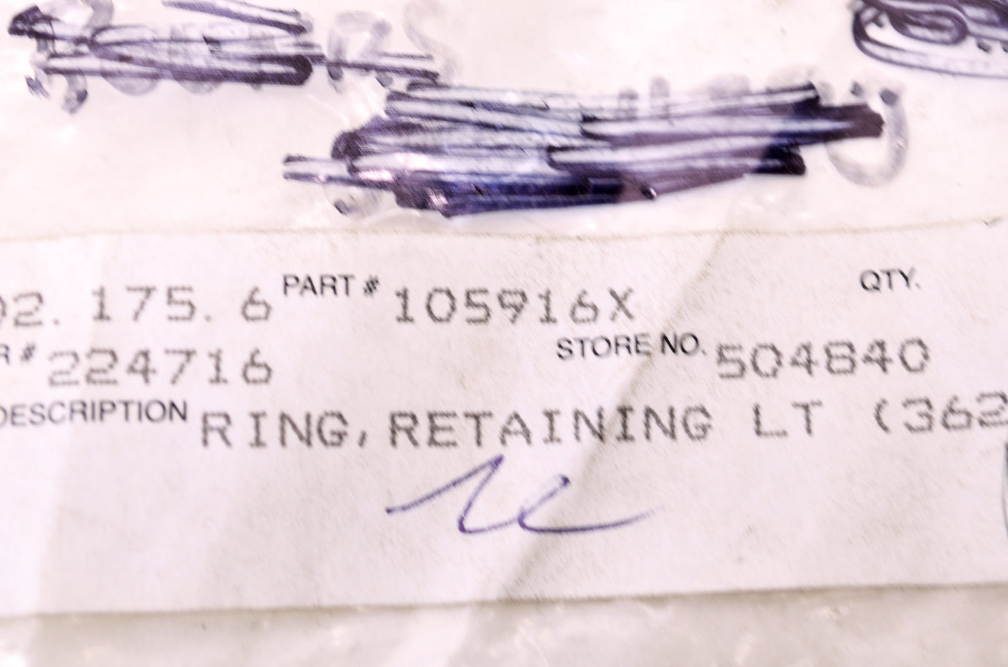 AYP 105916, 105916X LT Retaining Ring NOS