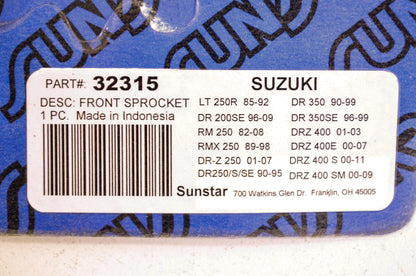 New Sunstar Front Sprocket 15T Suzuki NOS