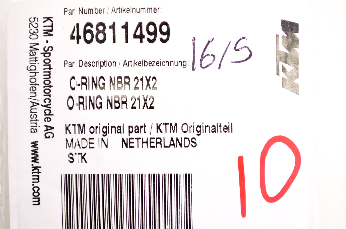 OEM KTM 46811499 O-Ring NBR 21X2 NOS