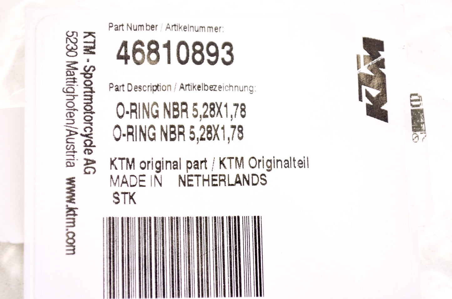 OEM KTM 46810893 O-Ring NBR 5.28X1.78 NOS