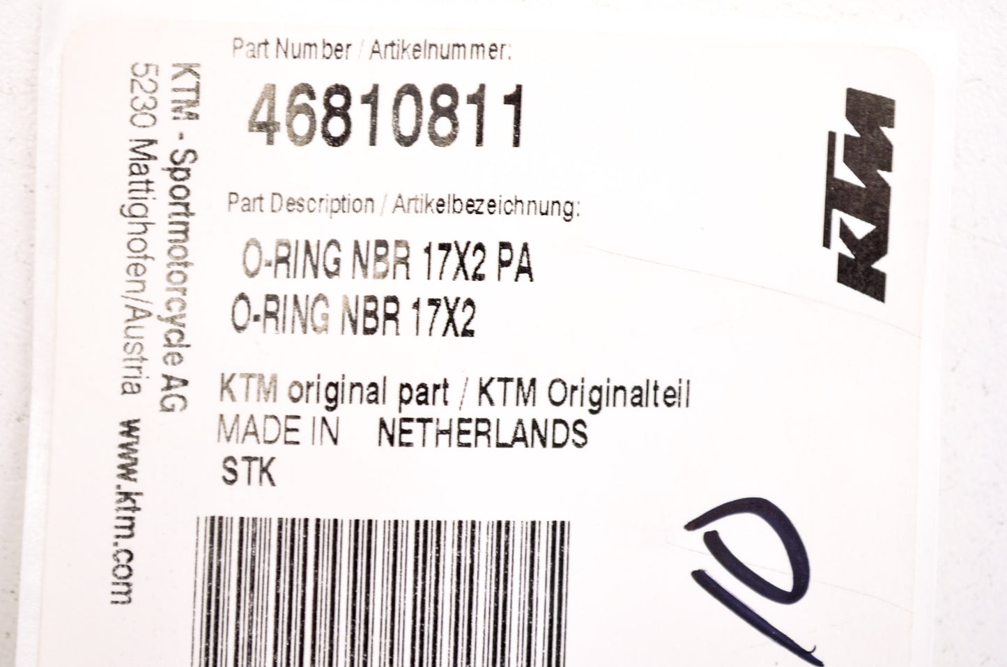 OEM KTM 46810811 O-Ring 17x2 NOS