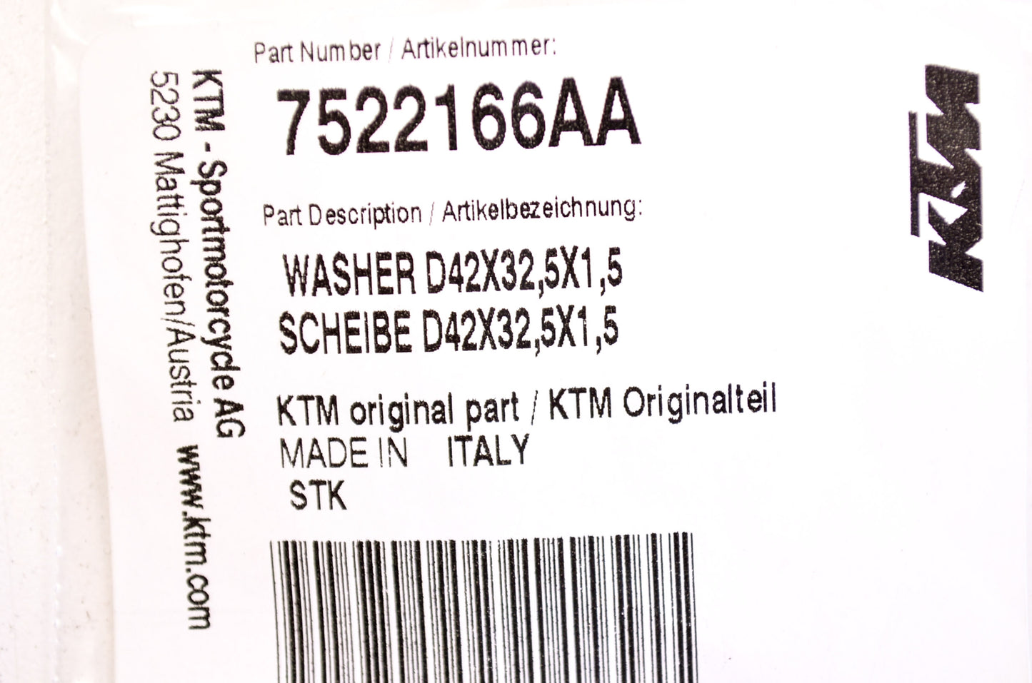 OEM KTM 7522166AA Washer D42x32.5X1.5 NOS