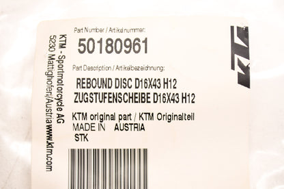 OEM KTM 50180961 Rebound Disc D16x43xH12 NOS