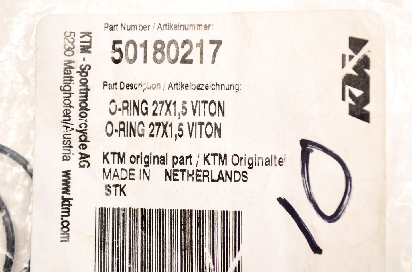 OEM KTM 50180217 O-Ring 27x1.5 NOS