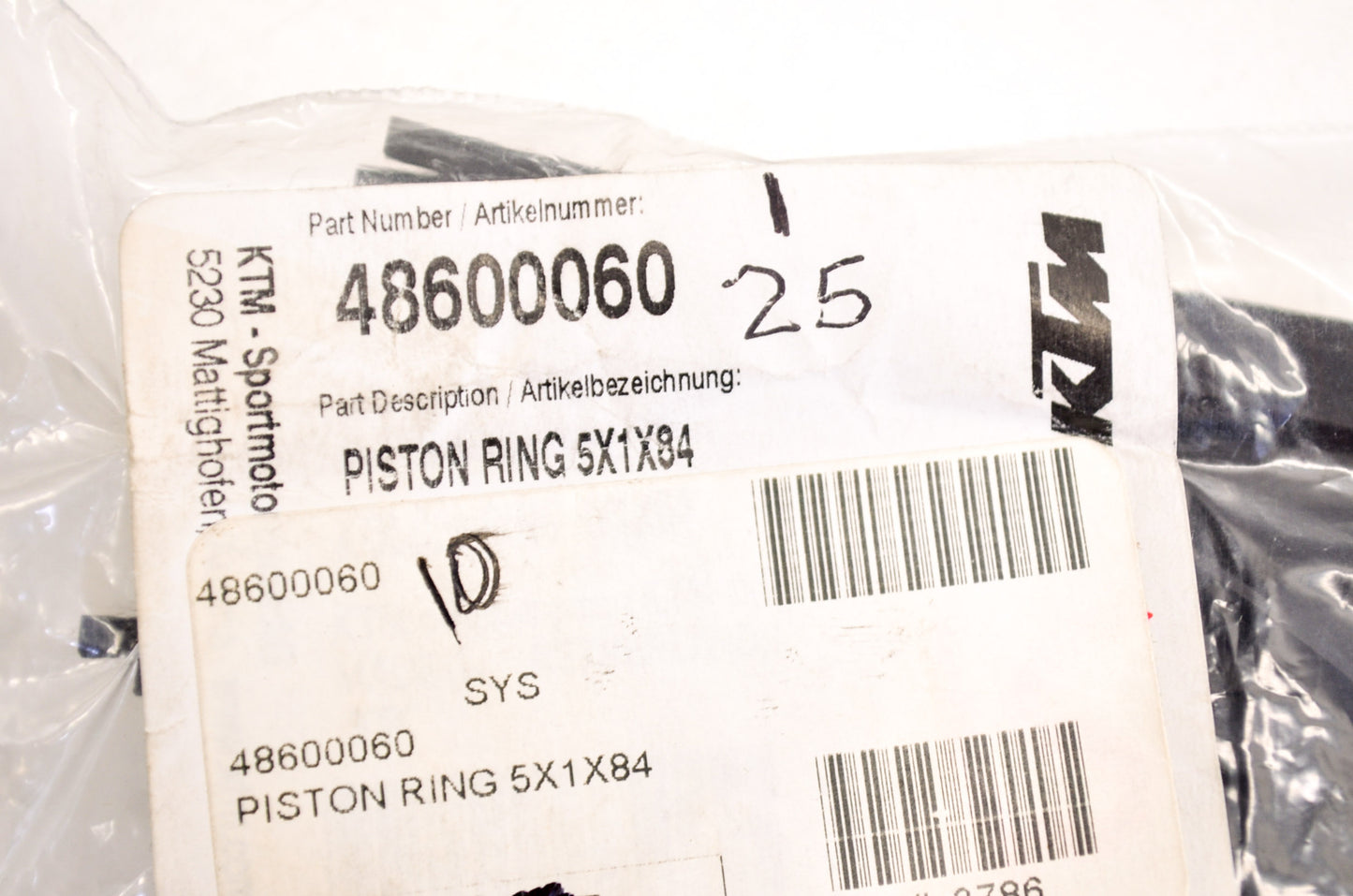 OEM KTM 48600060 Piston Ring 5x1x84 NOS