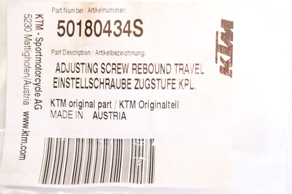 OEM KTM 50180434S Adjusting Screw Rebound Travel NOS