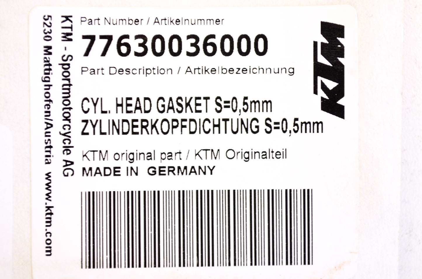 New OEM KTM Cylinder Head Gasket 0.5mm NOS