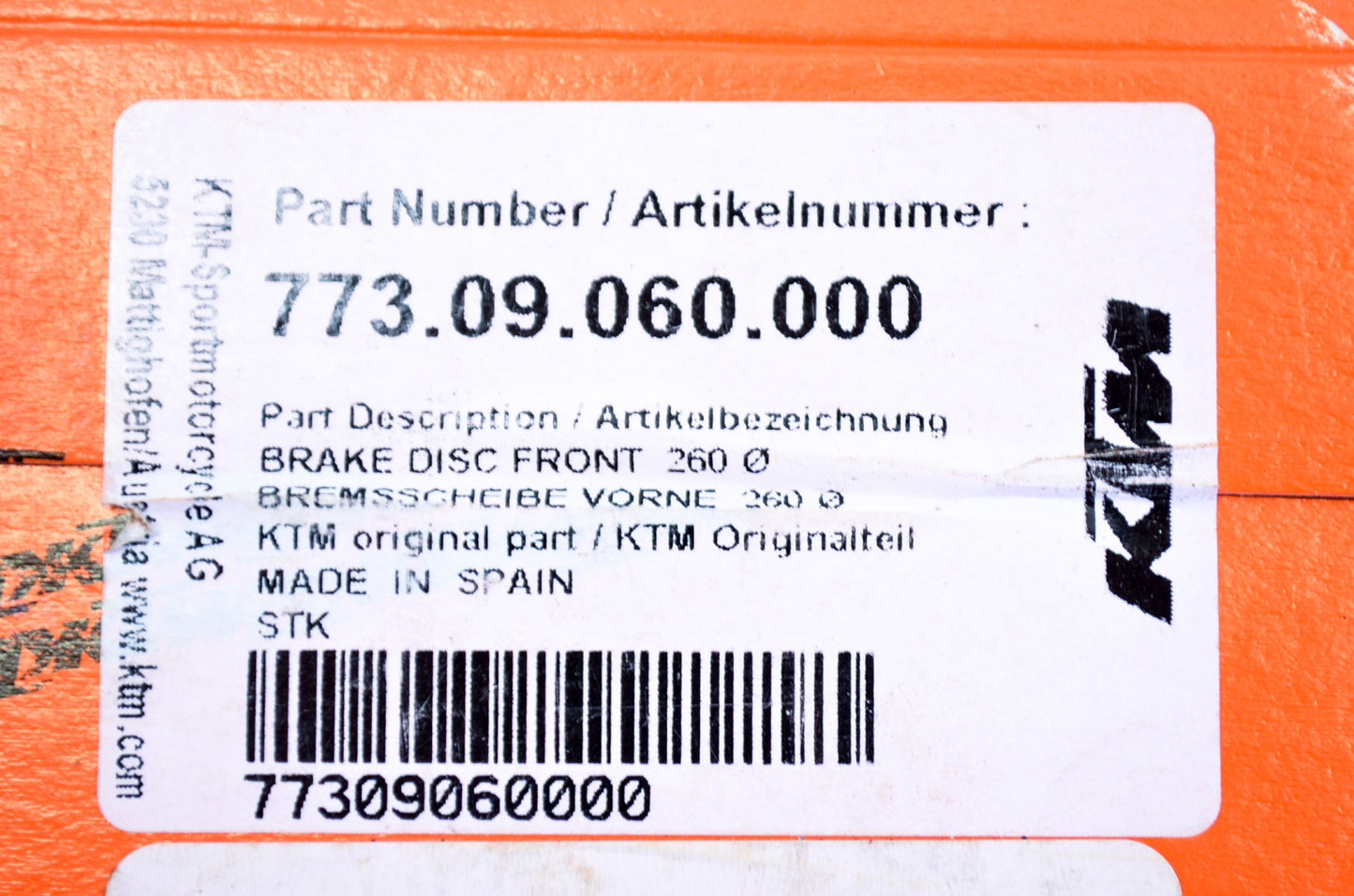 OEM KTM 77309060000 Front Brake Disc NOS