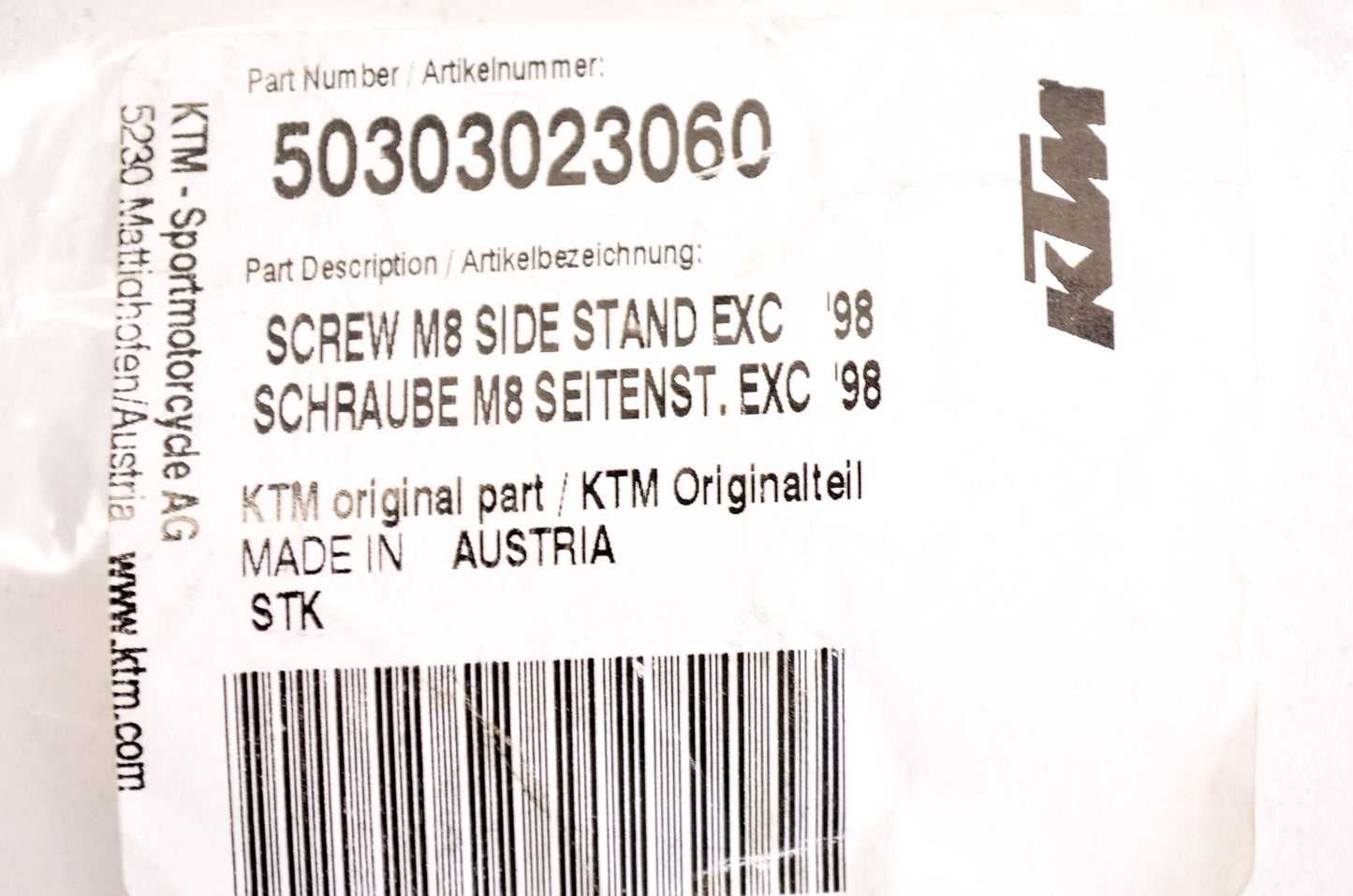 New OEM KTM Side Stand Screw M8 NOS