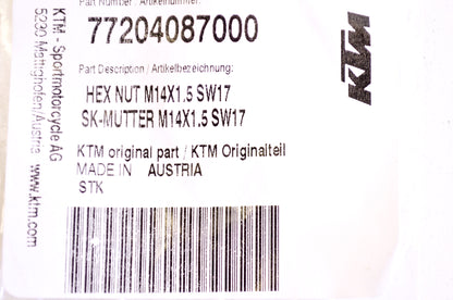OEM KTM 77204087000 Hex Nut M14X1.5 SW17 NOS