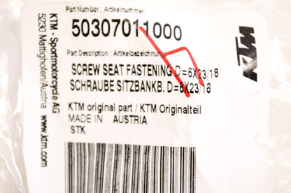 New OEM KTM Seat Fastening Screw 6x23/18 NOS