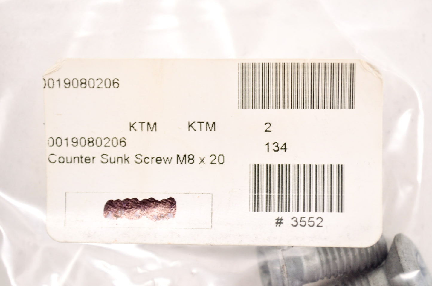OEM KTM 19080206 Counter Sunk Screw ISA45 M8X20 Qty 2 NOS