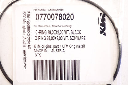 OEM KTM 770078020 Black O-Ring 78.00X2.00 NOS