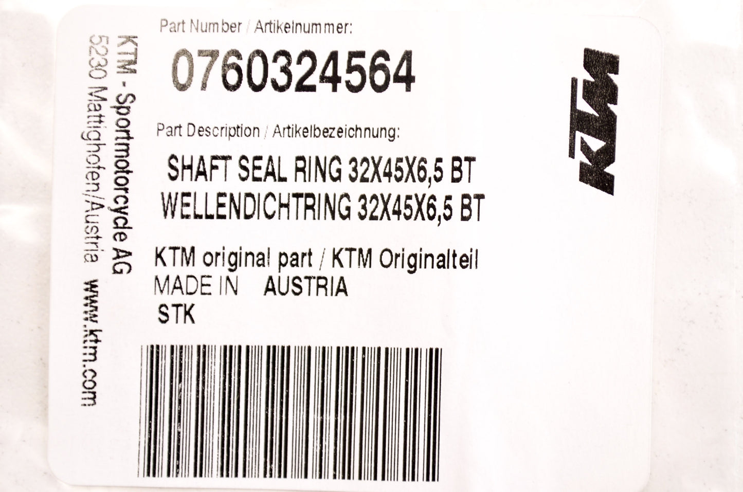 OEM KTM 760324564 Shaft Seal Ring 32X45X6.5 NOS