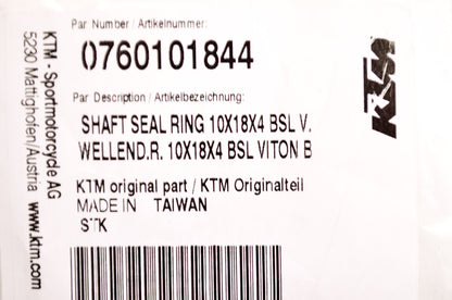 OEM KTM 760101844 Shaft Seal Ring 10x18x4 BSL V. NOS