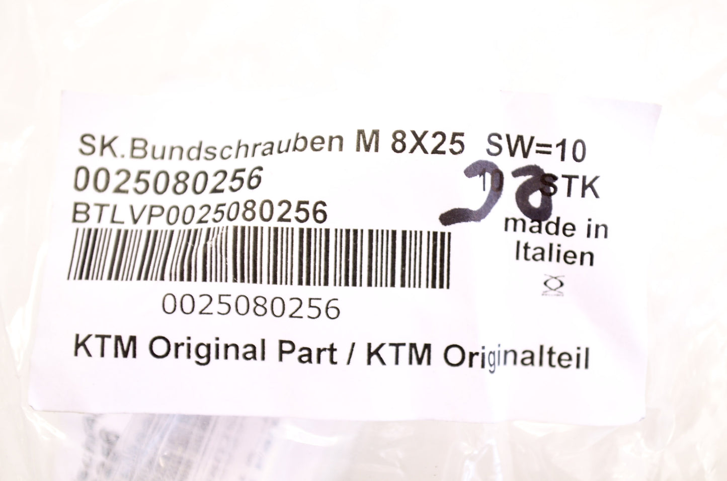 OEM KTM 25080256 Hex Head Collar Screw M8X25 TX40 NOS