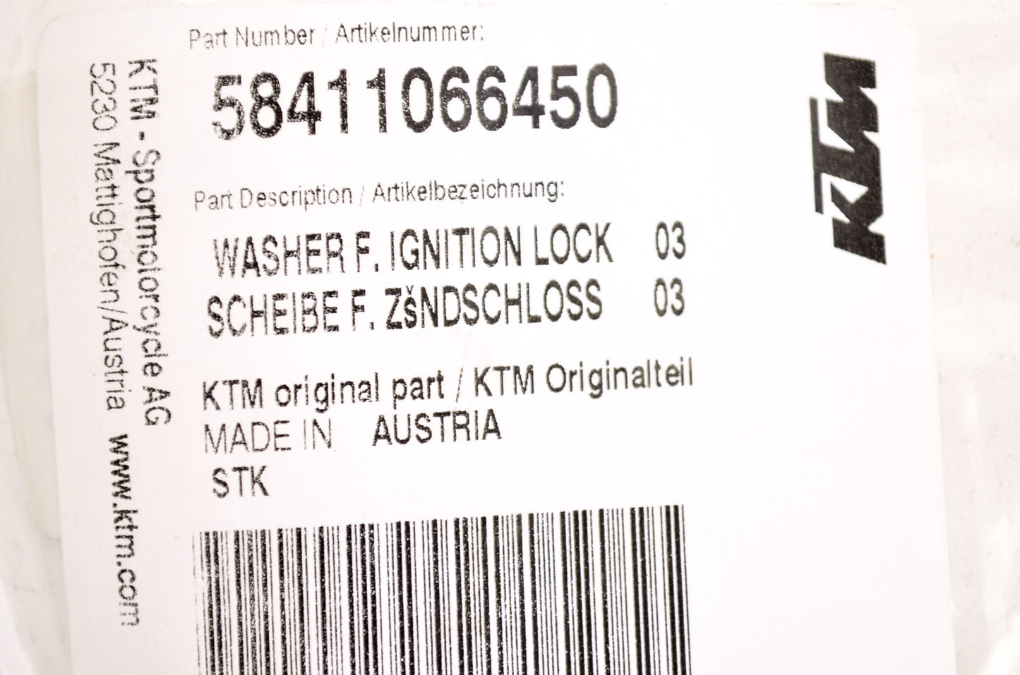 New OEM KTM Ignition Lock Washer NOS