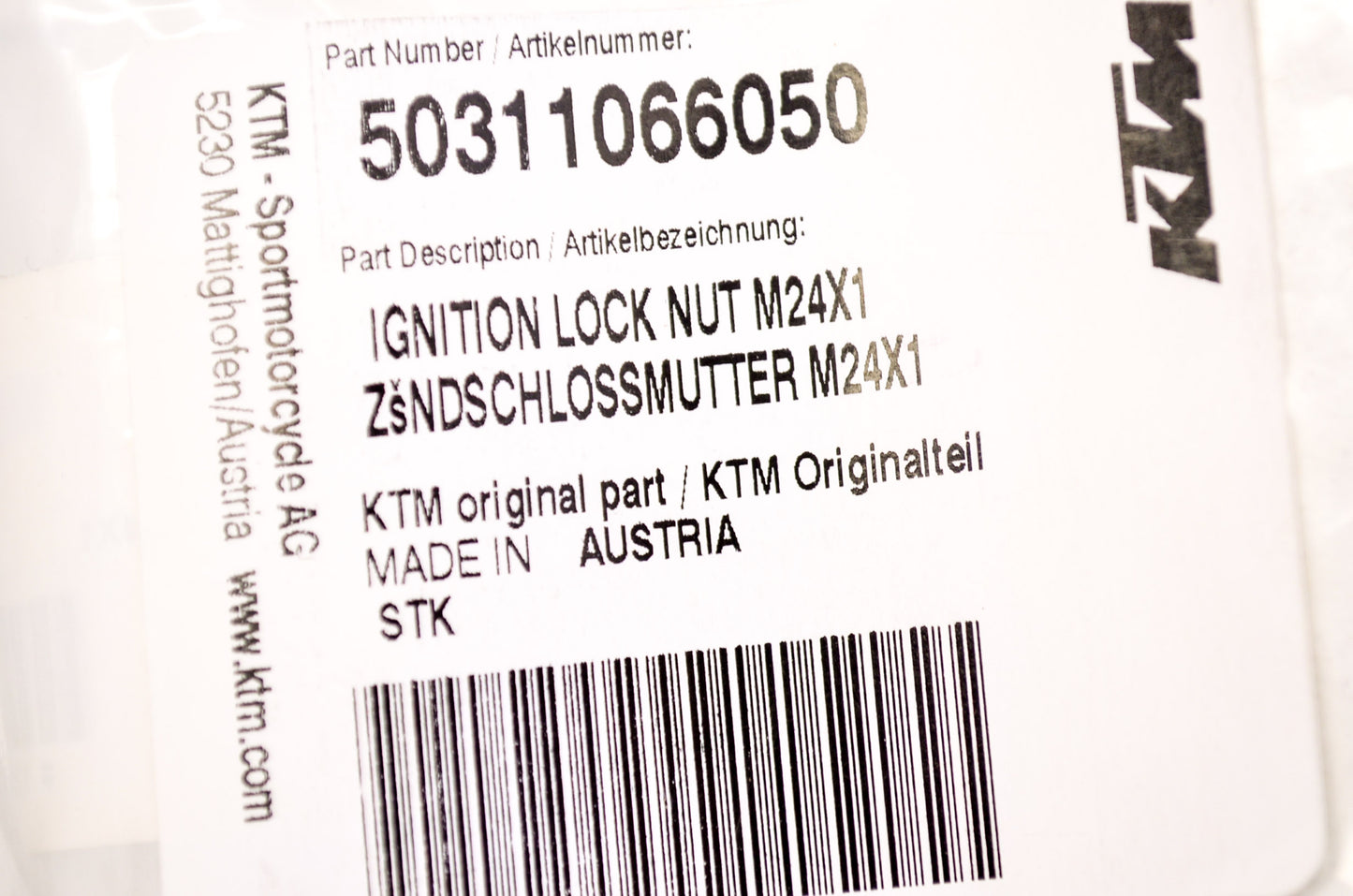 OEM KTM 50311066050 Ignition Lock Nut M24x1 NOS