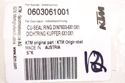 OEM KTM 603061001 Copper Seal RIng DIN7603 6X10X1 Qty 7 NOS