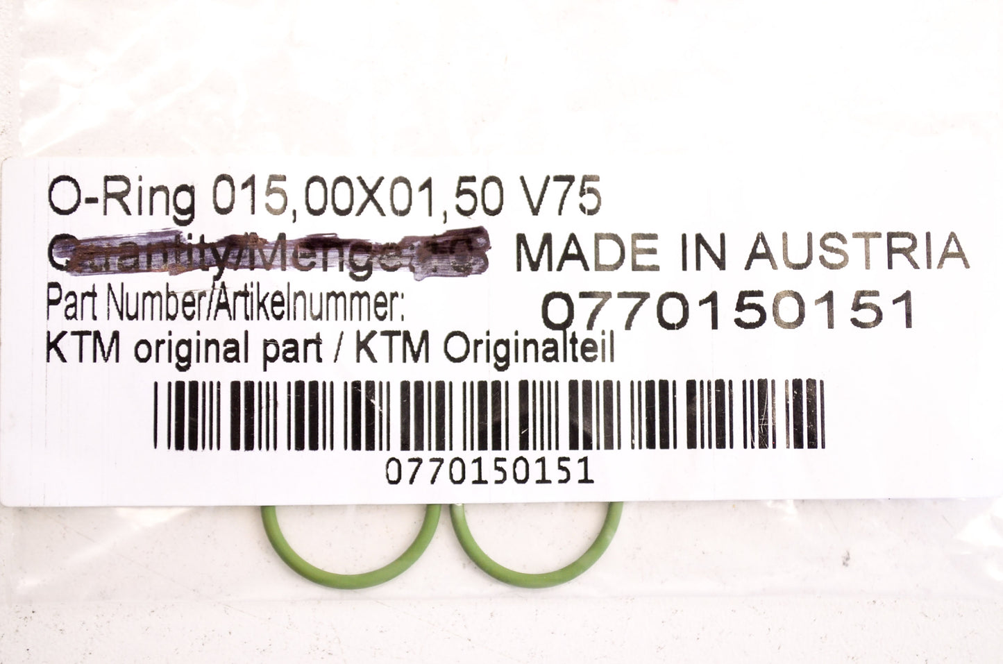 OEM KTM 770150151 O-Ring 15.00X1.50 Viton NOS
